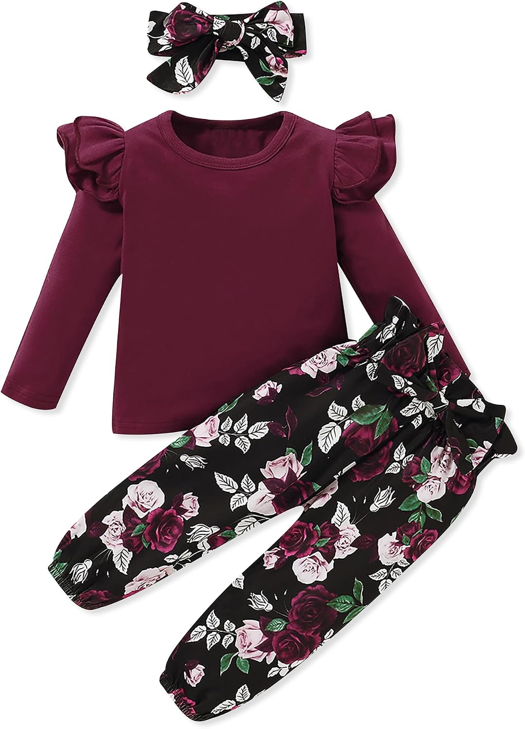 SANMIO Toddler Girl Clothes Cute Ruffle Sleeve Shirt Floral Pants Headband