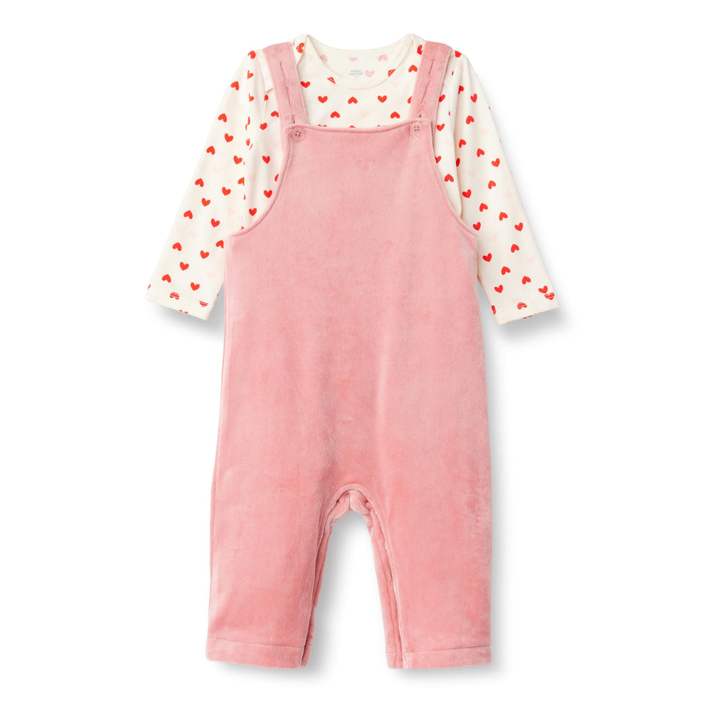 Amazon Essentials x Sofia Grainge Unisex Babies' Velour Overall and Long Sleeve Bodysuit Set, Pack of 2