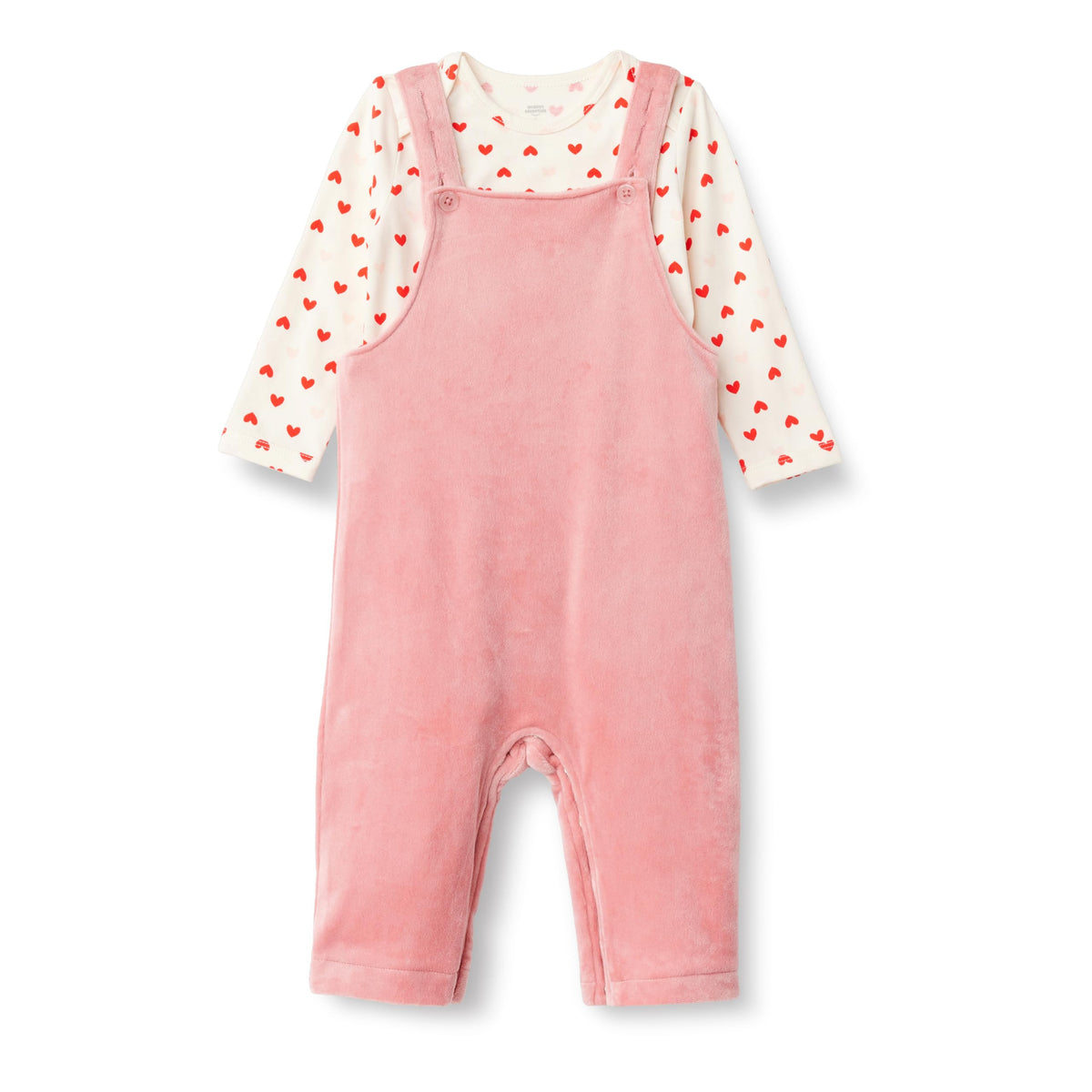 Amazon Essentials x Sofia Grainge Unisex Babies' Velour Overall and Long Sleeve Bodysuit Set, Pack of 2