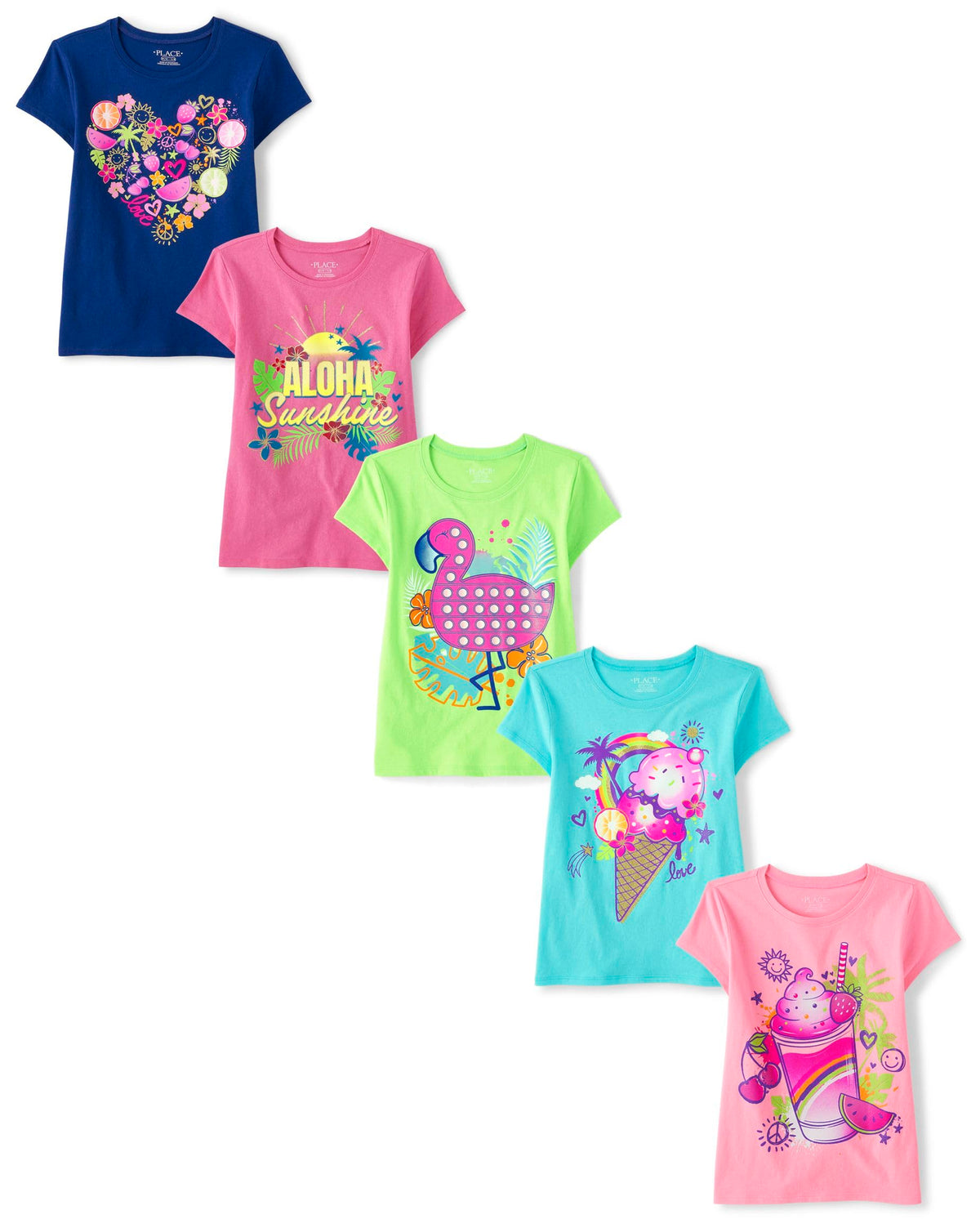 The Children's Place Girls' Short Sleeve Graphic T-shirts (5-Pack)