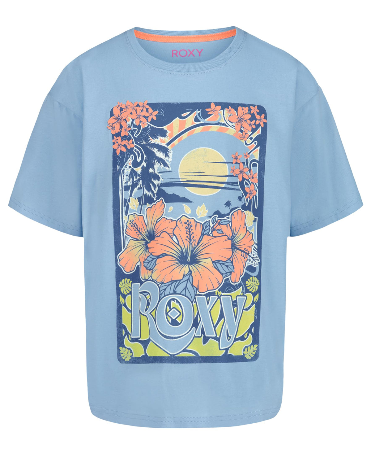 Roxy Girls' Short Sleeve Oversized Fit Logo Tee, Crew Neck Graphic T-Shirt, Soft & Comfortable