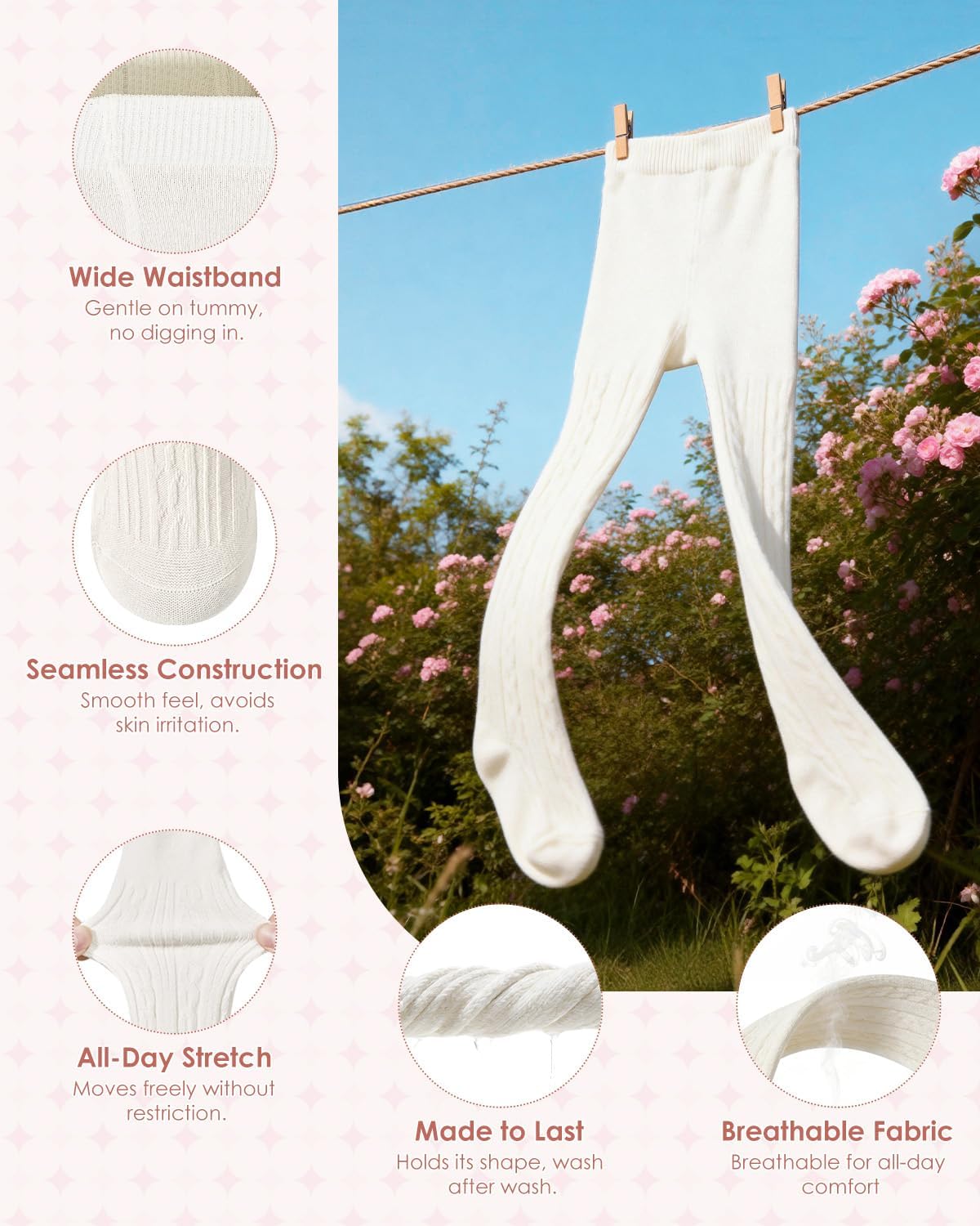 Century Star 3 Pack Girls Cable Knit Cotton Tights - Warm Leggings Footed Seamless Stockings Pantyhose for School Dance