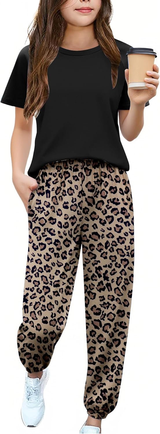 Arshiner Girls Outfits Fashion Short Sleeve Tops and Jogger Pants Set