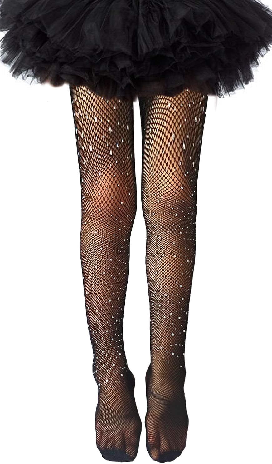 LUCKELF Girls Tights Children's Fishnet Tight 12 Colors Sparkle Rhinestone Hollow Out Pantyhose