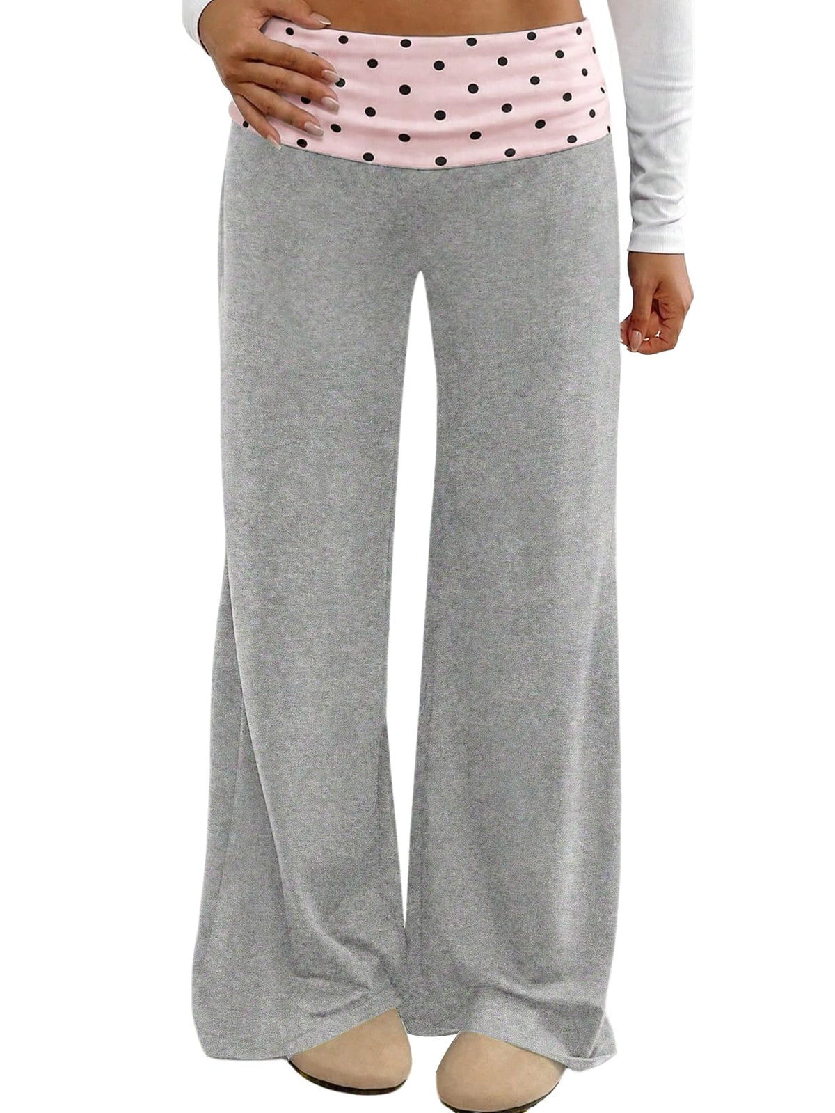RoseSeek Girl's Polka Dots Fold Over Baggy Sweatpants Wide Leg Y2k Pants