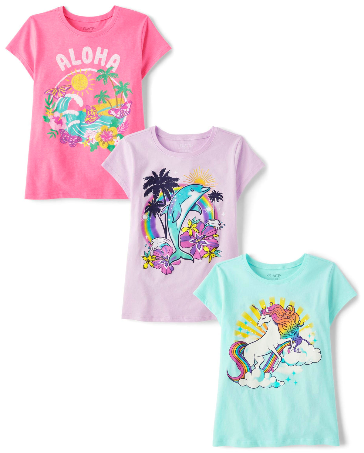 The Children's Place Girls' Unicorns,Butterfly Short Sleeve Graphic T-Shirts,3 Pack