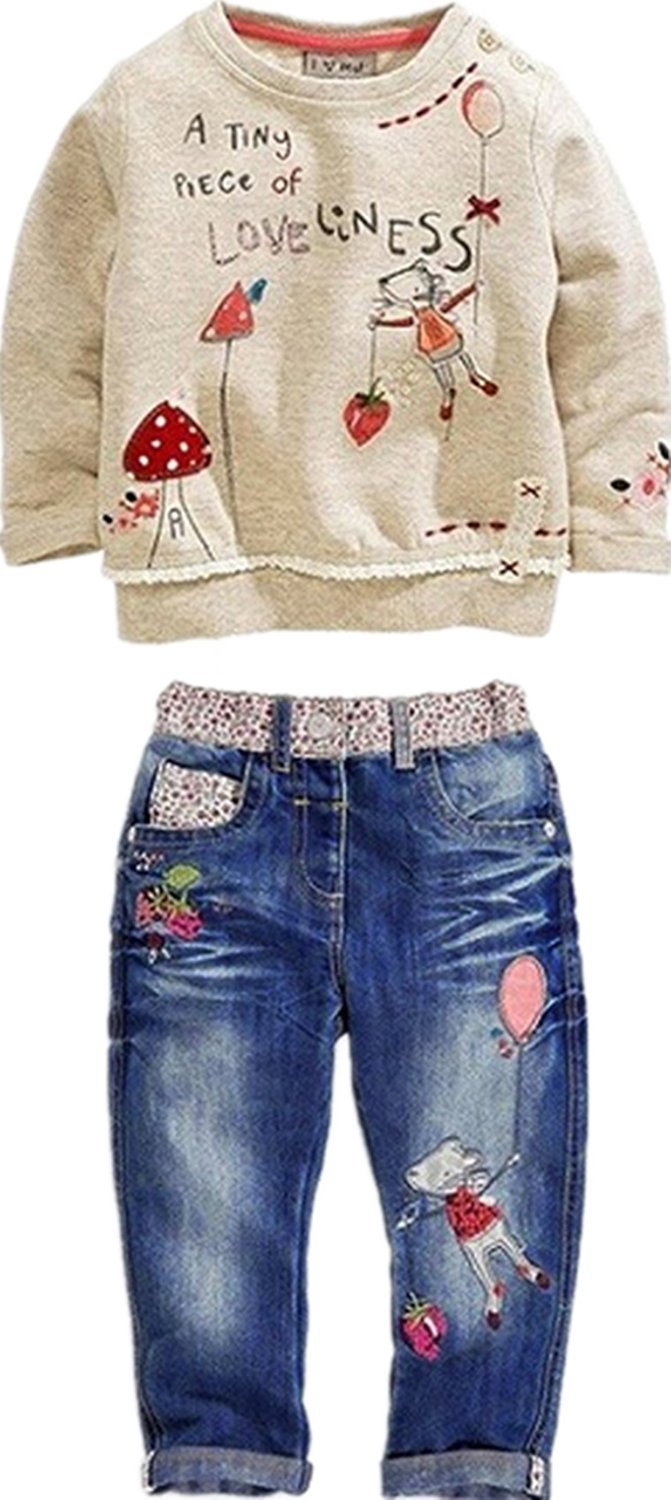 Toddler Girl Clothes Baby Girl Long Sleeve Top + Jeans Pants with Pockets