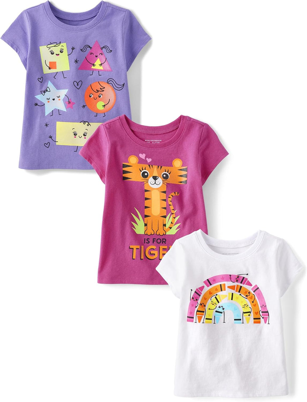 The Children's Place Baby-Girls and Toddler School,Learning Short Sleeve Graphic T-Shirts,3 Pack