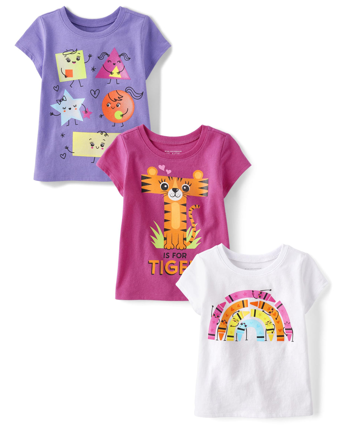 The Children's Place Baby-Girls and Toddler School,Learning Short Sleeve Graphic T-Shirts,3 Pack