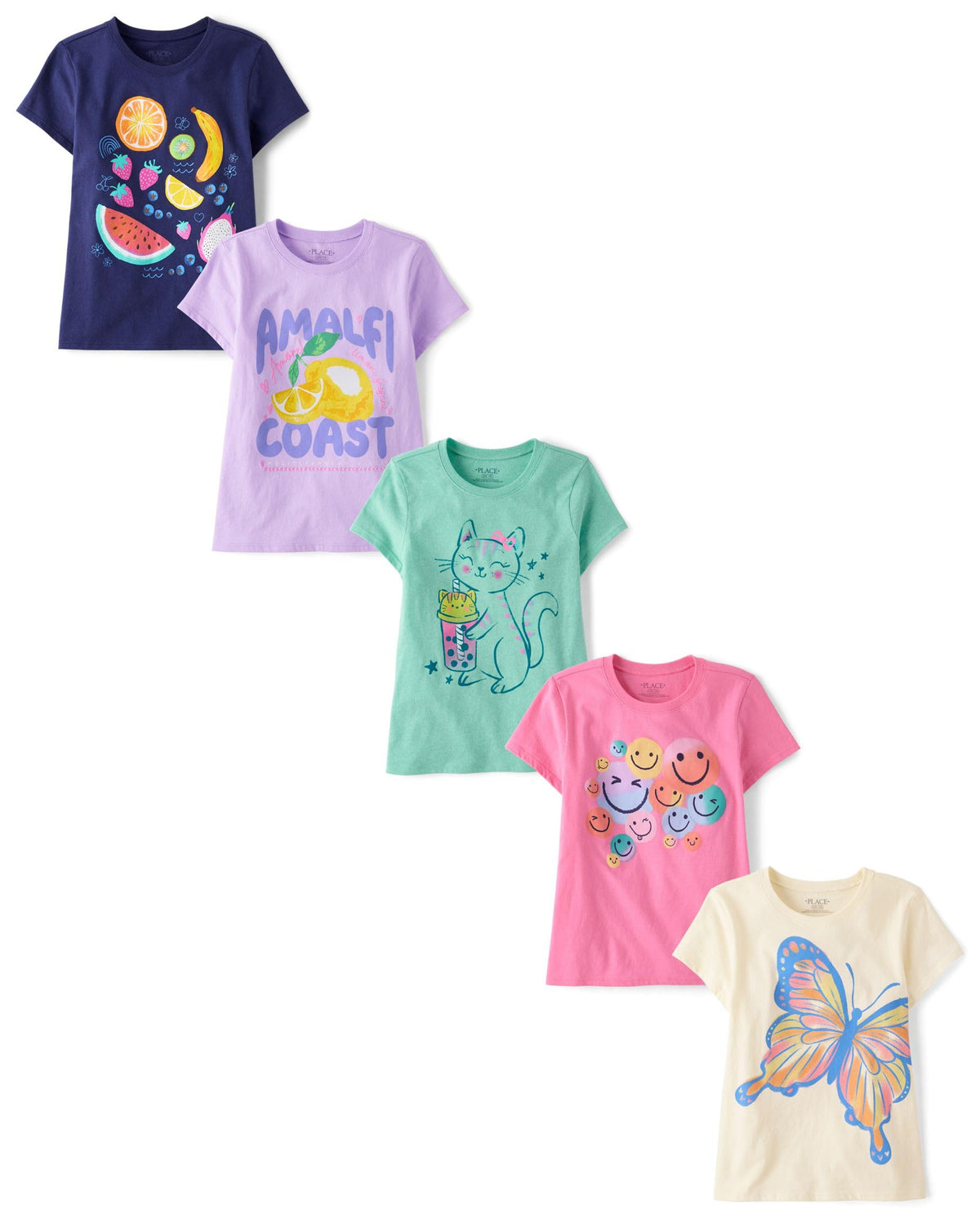 The Children's Place Girls' Short Sleeve Graphic T-shirts (5-Pack)