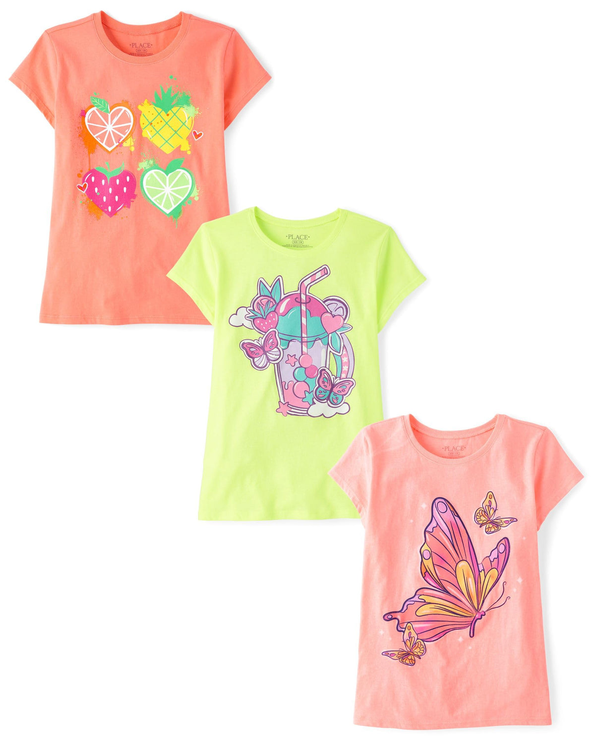 The Children's Place Girls' Unicorns,Butterfly Short Sleeve Graphic T-Shirts,3 Pack