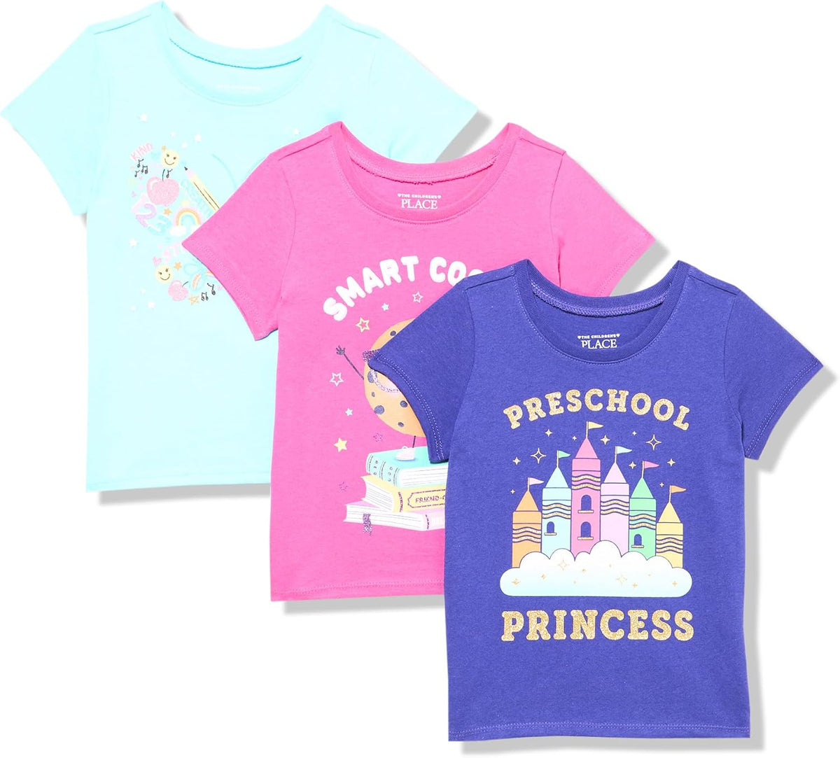 The Children's Place Baby-Girls and Toddler School,Learning Short Sleeve Graphic T-Shirts,3 Pack