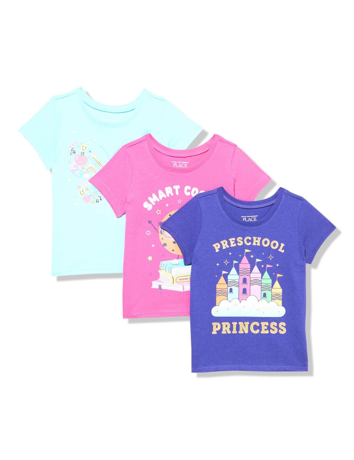 The Children's Place Baby-Girls and Toddler School,Learning Short Sleeve Graphic T-Shirts,3 Pack