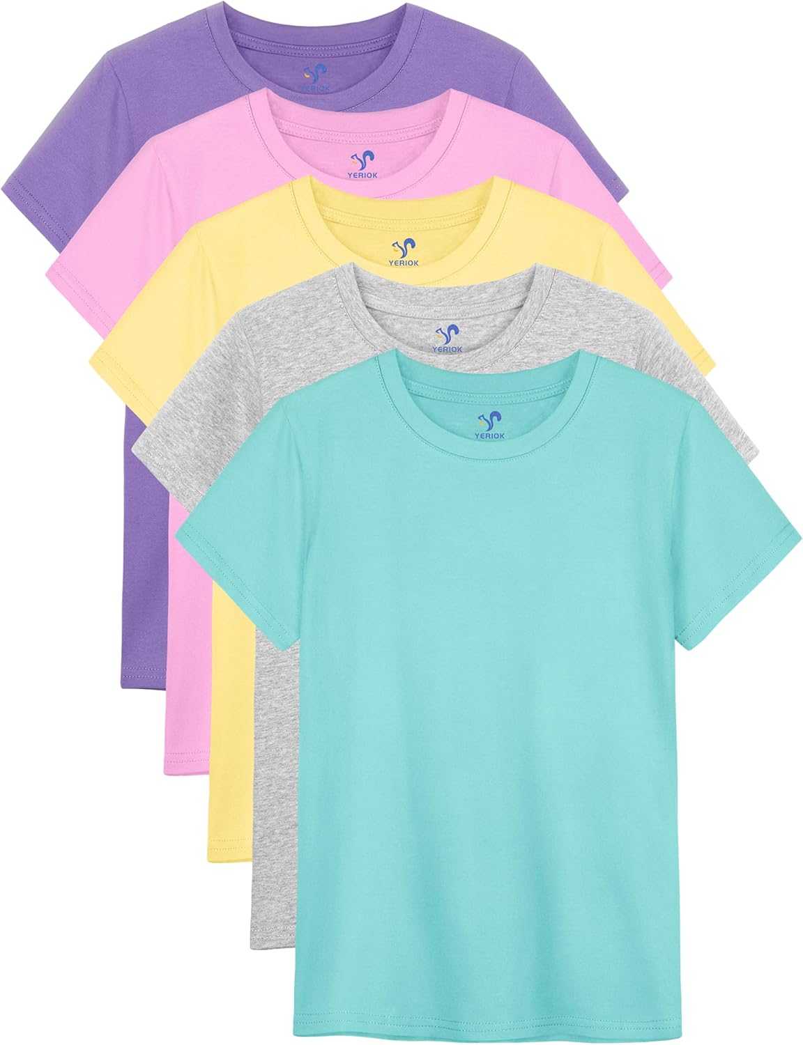 5 Pack Girls Shirts Short Sleeve T-Shirts Cotton Tshirts Tees Kids Clothes