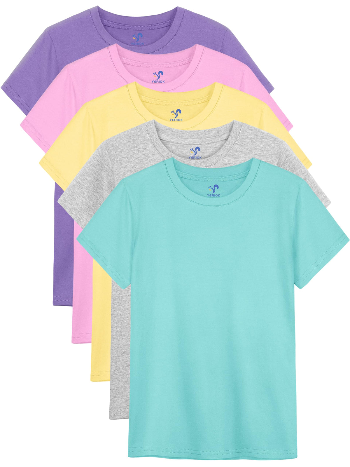 5 Pack Girls Shirts Short Sleeve T-Shirts Cotton Tshirts Tees Kids Clothes