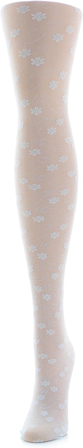 MeMoi Sweet Blossoms Sheer Tights for Girls, Ultra Soft and Lightweight Floral Lace Girls Tights - Sizes 2-14