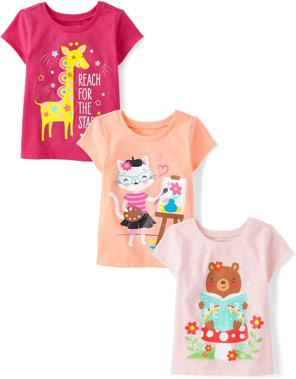 The Children's Place Baby-Girls and Toddler School,Learning Short Sleeve Graphic T-Shirts,3 Pack
