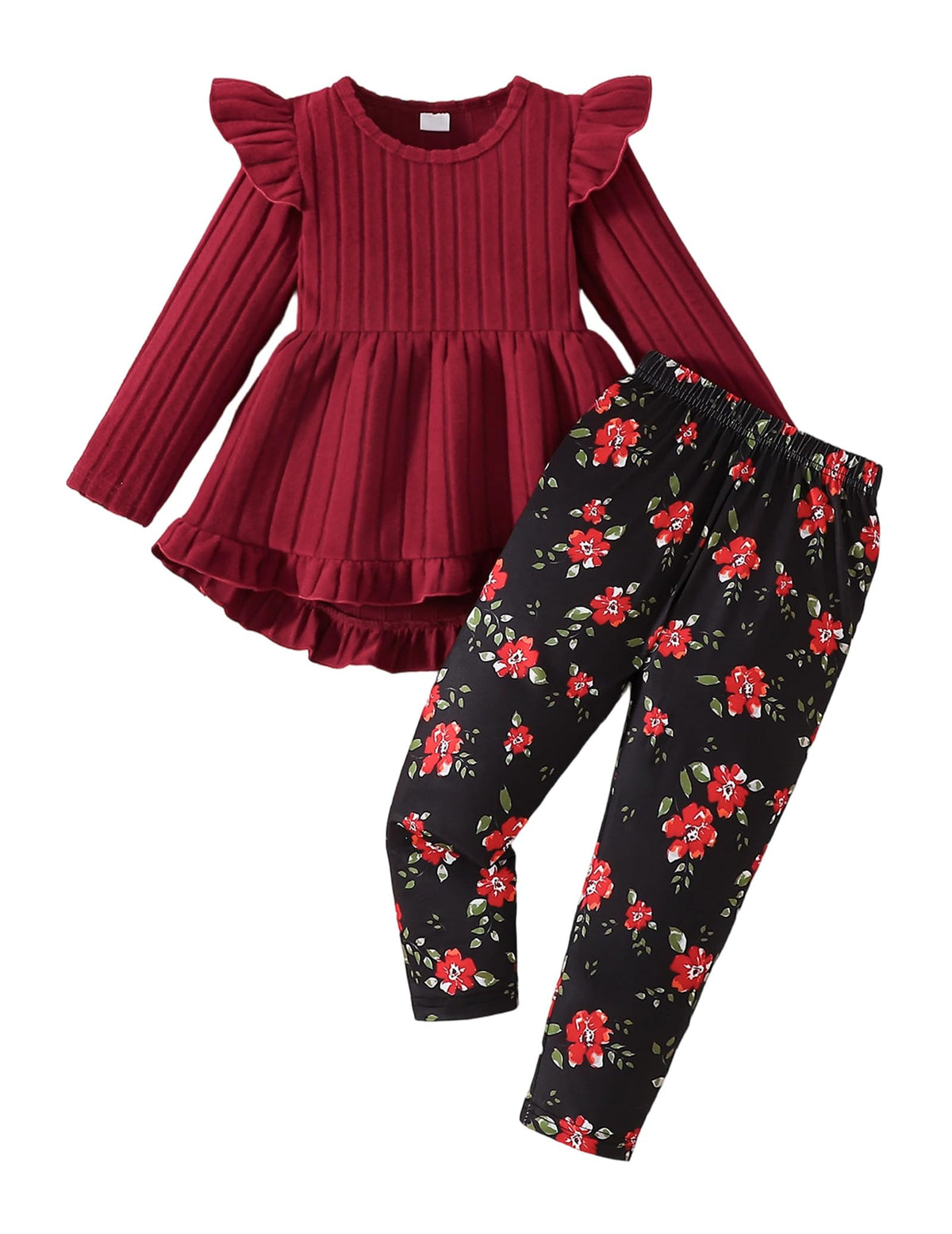 Doresbebe Toddler Girl Clothes Kid Fall Outfit Ruffle Sleeve Shirt Top Floral Pants Winter Clothing Set