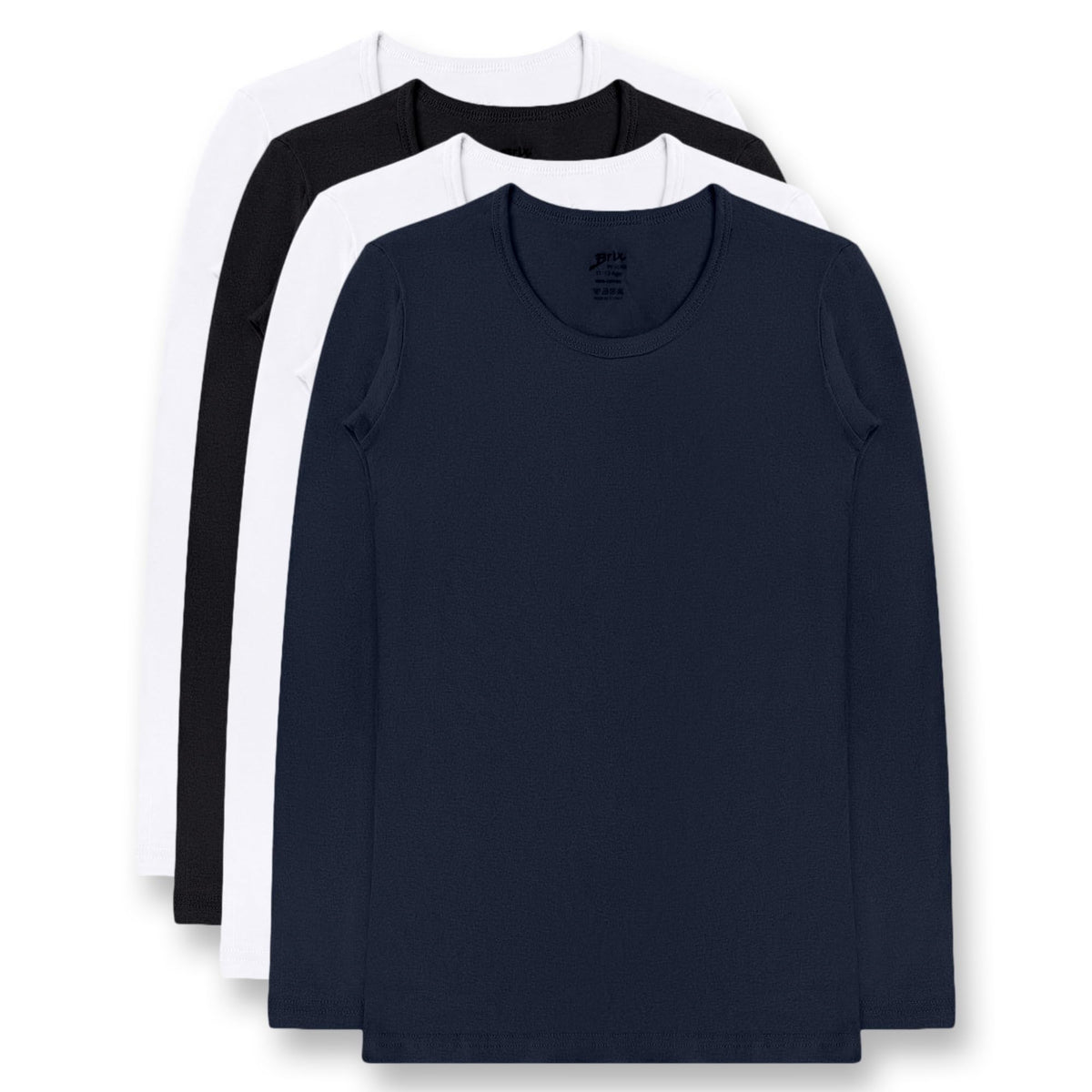 Brix Girls' Long Sleeve Tees - 100% Cotton 4 -Pack Crew Neck T Shirts.