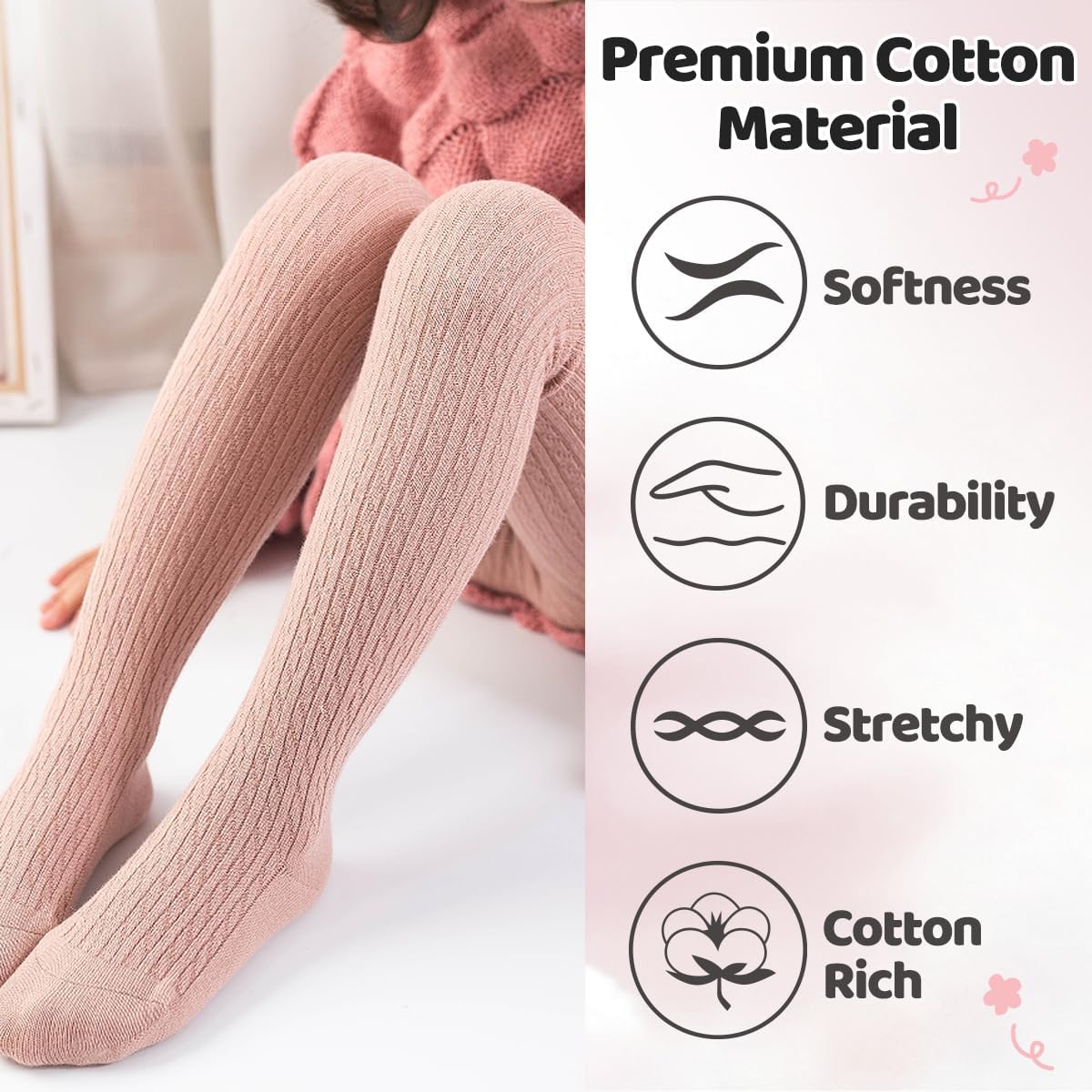 vanberfia Knit Baby Girls Tights: Cable Knit Cotton Warm Footed Leggings