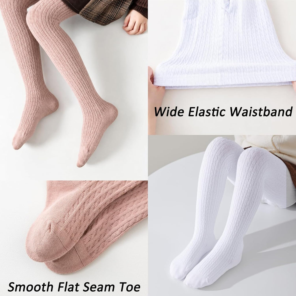 Girls Ribbed & Cable Knit Tights Cotton Seamless Dress School Leggings