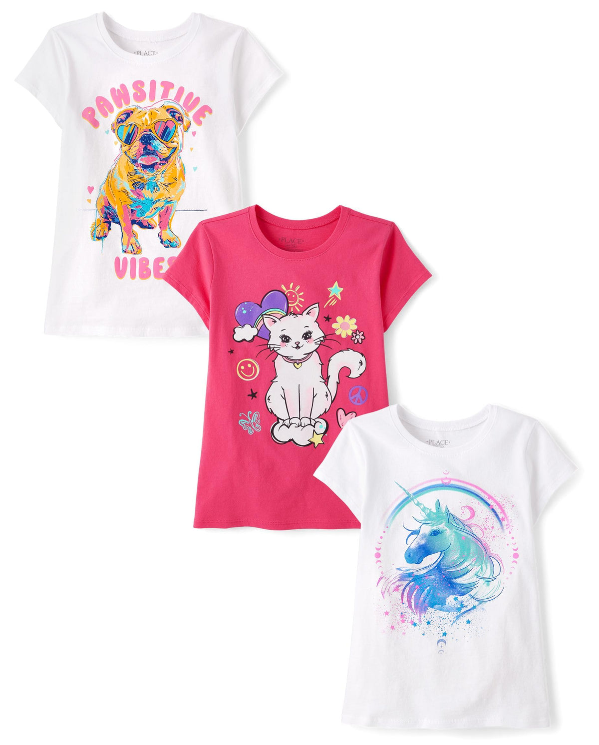 The Children's Place Girls' Unicorns,Butterfly Short Sleeve Graphic T-Shirts,3 Pack