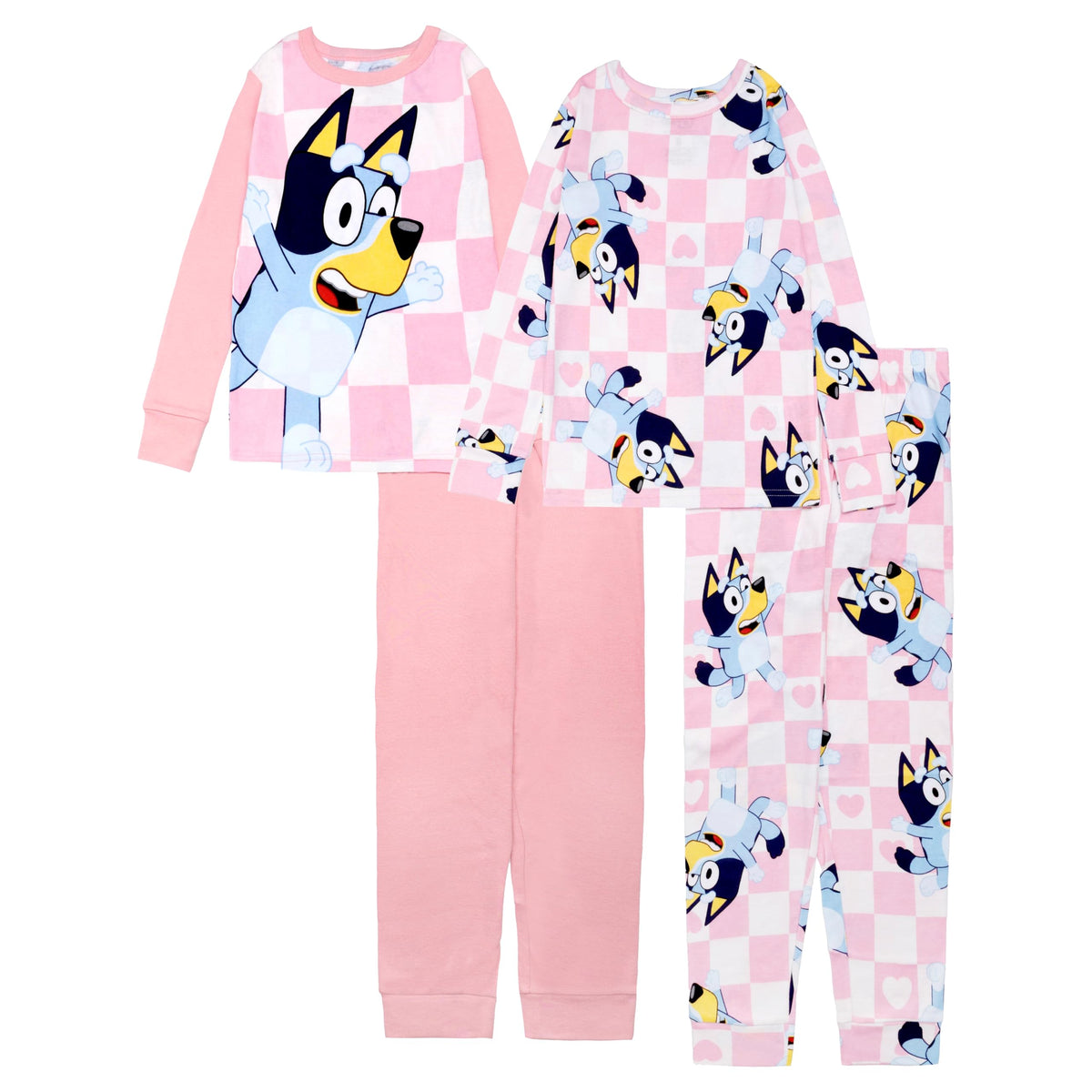 Bluey Girls 4-Piece Snug-fit Cotton Pajama Set, Matching Pajamas