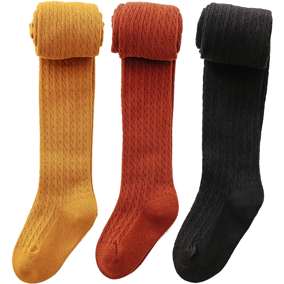 vanberfia Knit Baby Girls Tights: Cable Knit Cotton Warm Footed Leggings