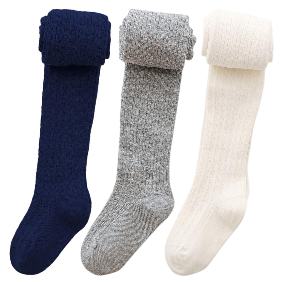 vanberfia Knit Baby Girls Tights: Cable Knit Cotton Warm Footed Leggings