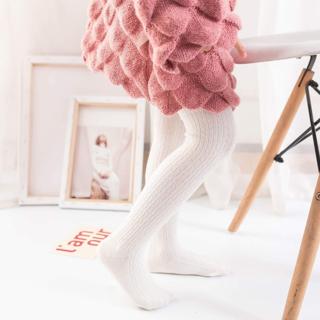 EPEIUS Baby Girl Tights Thick Cable Knit Leggings Seamless Cotton Toddler Girls Stockings School Tights for 2T-12 Years