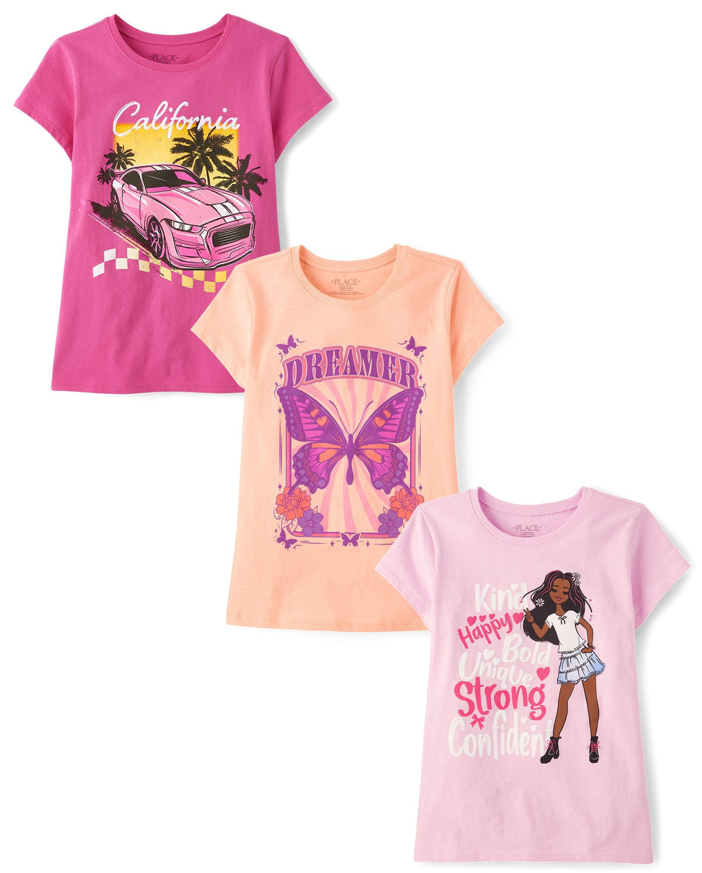 The Children's Place Girls' Unicorns,Butterfly Short Sleeve Graphic T-Shirts,3 Pack