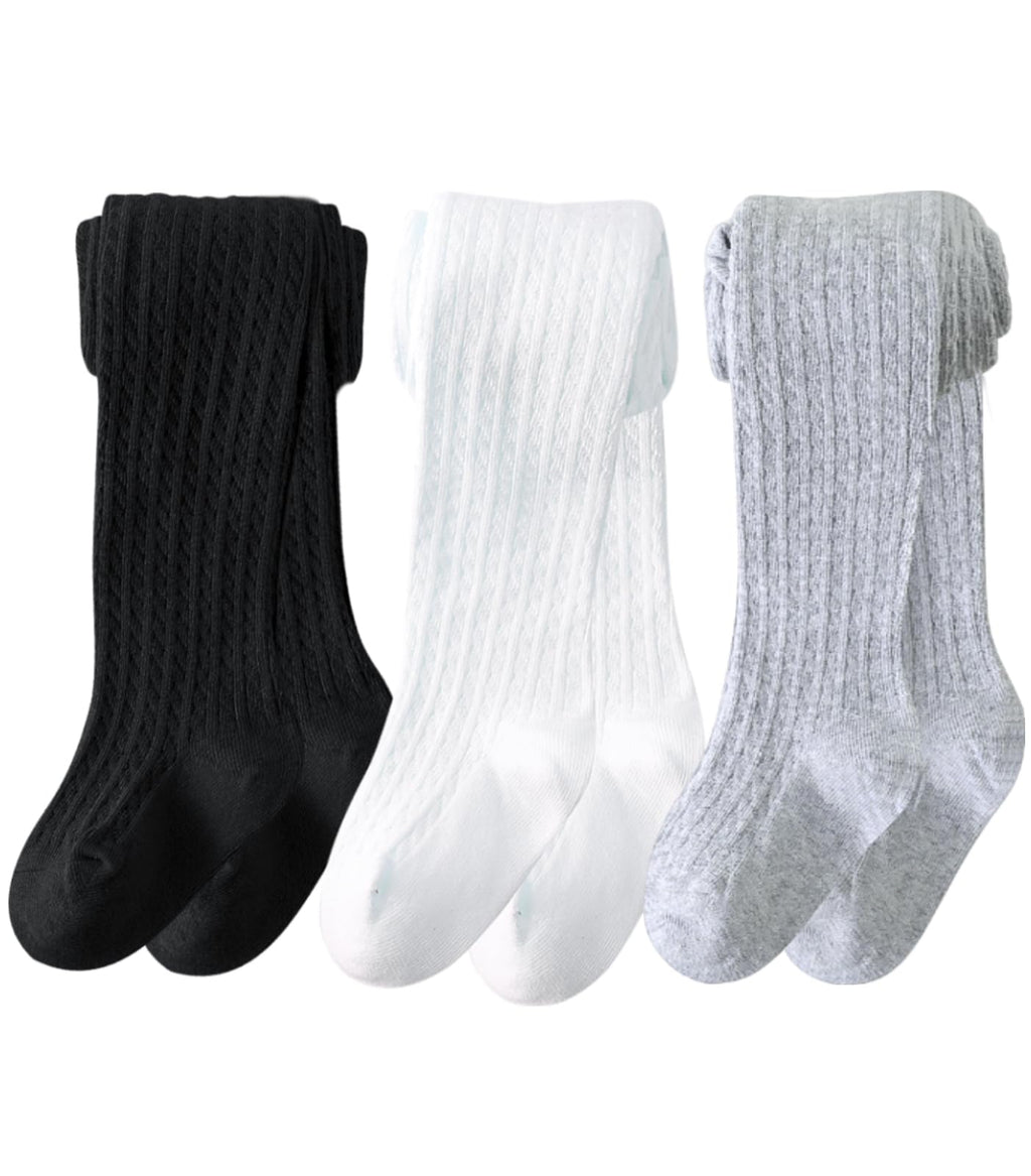 Girls Ribbed & Cable Knit Tights Cotton Seamless Dress School Leggings