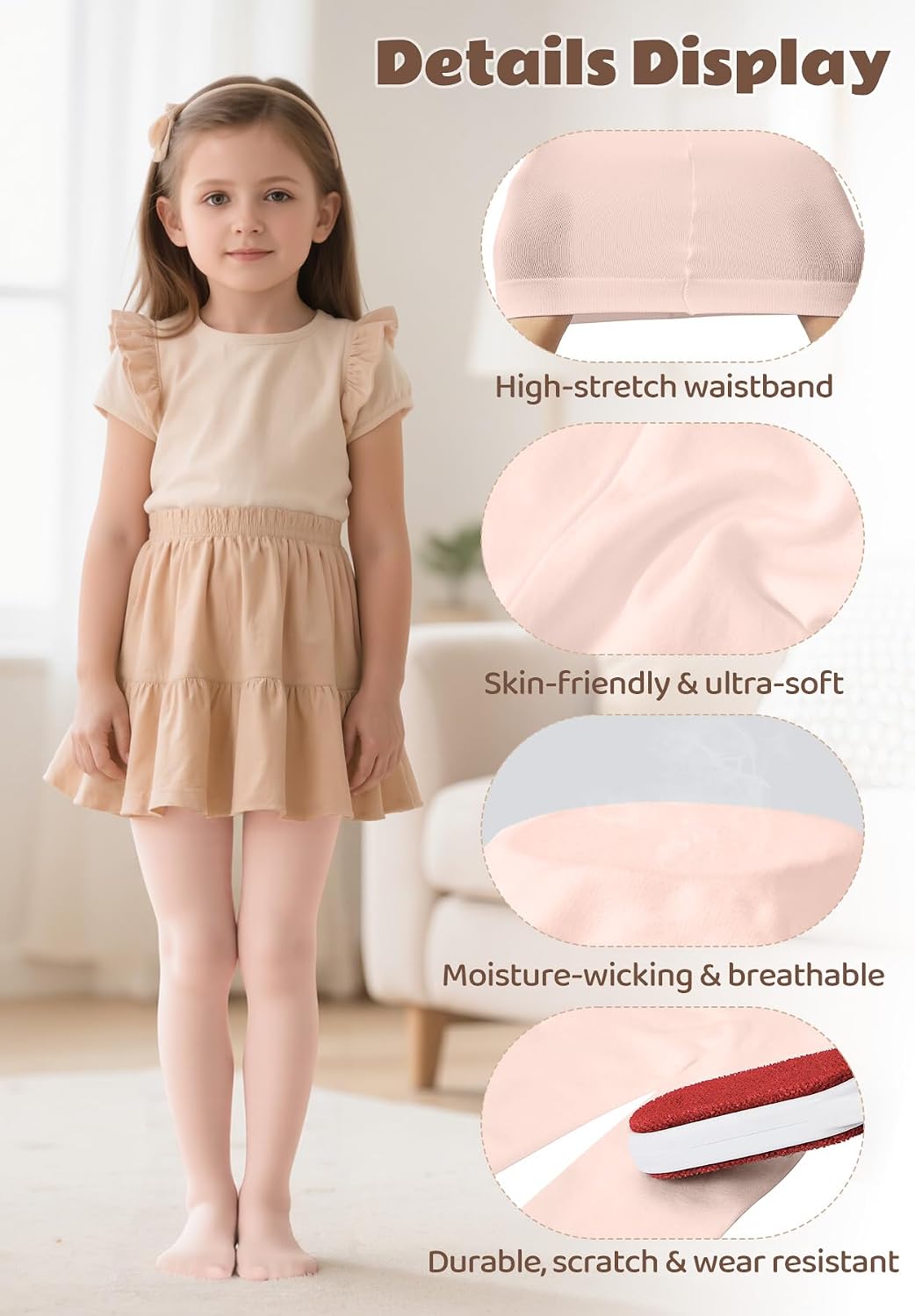 Zando 3 Pairs Ballet Tights for Girls Soft Velvet Footed Dance Tights 6-12Y