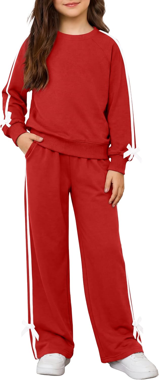 Arshiner Girls 2 Piece Outfits Fall Long Sleeve Shirts Wide Leg Pants Sets