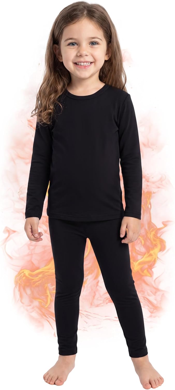 Toddler Fleece Lined Thermal Underwear Set Base Layer Long Johns for Kid ﻿