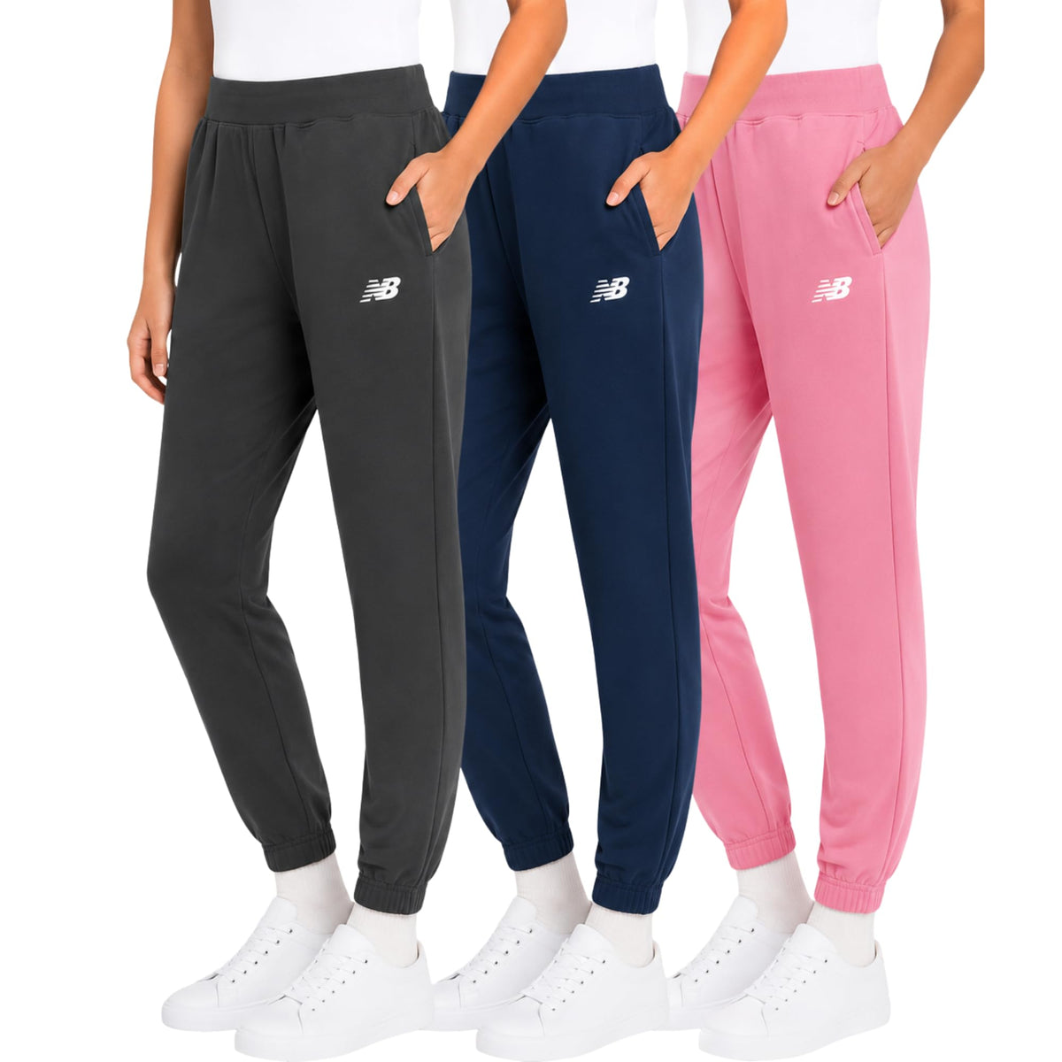 New Balance Girls Sweatpants 3-Pack, Soft Cotton Blend Fleece Joggers, 4-16