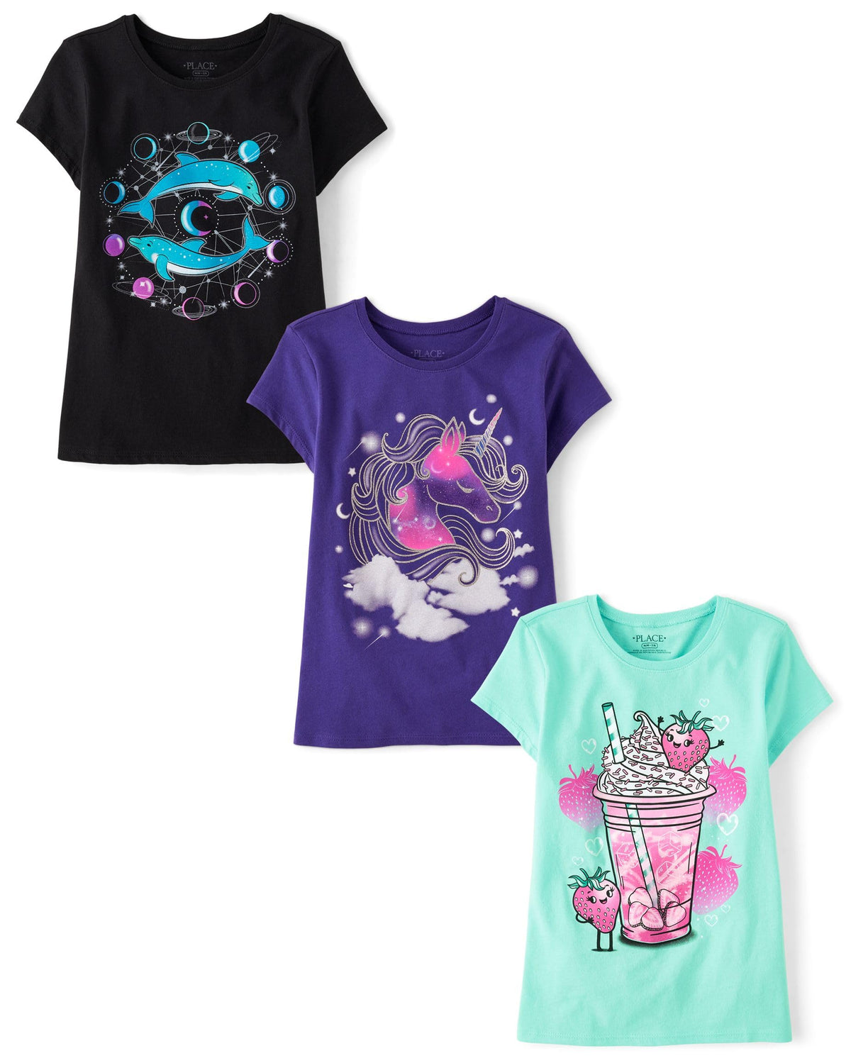 The Children's Place Girls' Unicorns,Butterfly Short Sleeve Graphic T-Shirts,3 Pack