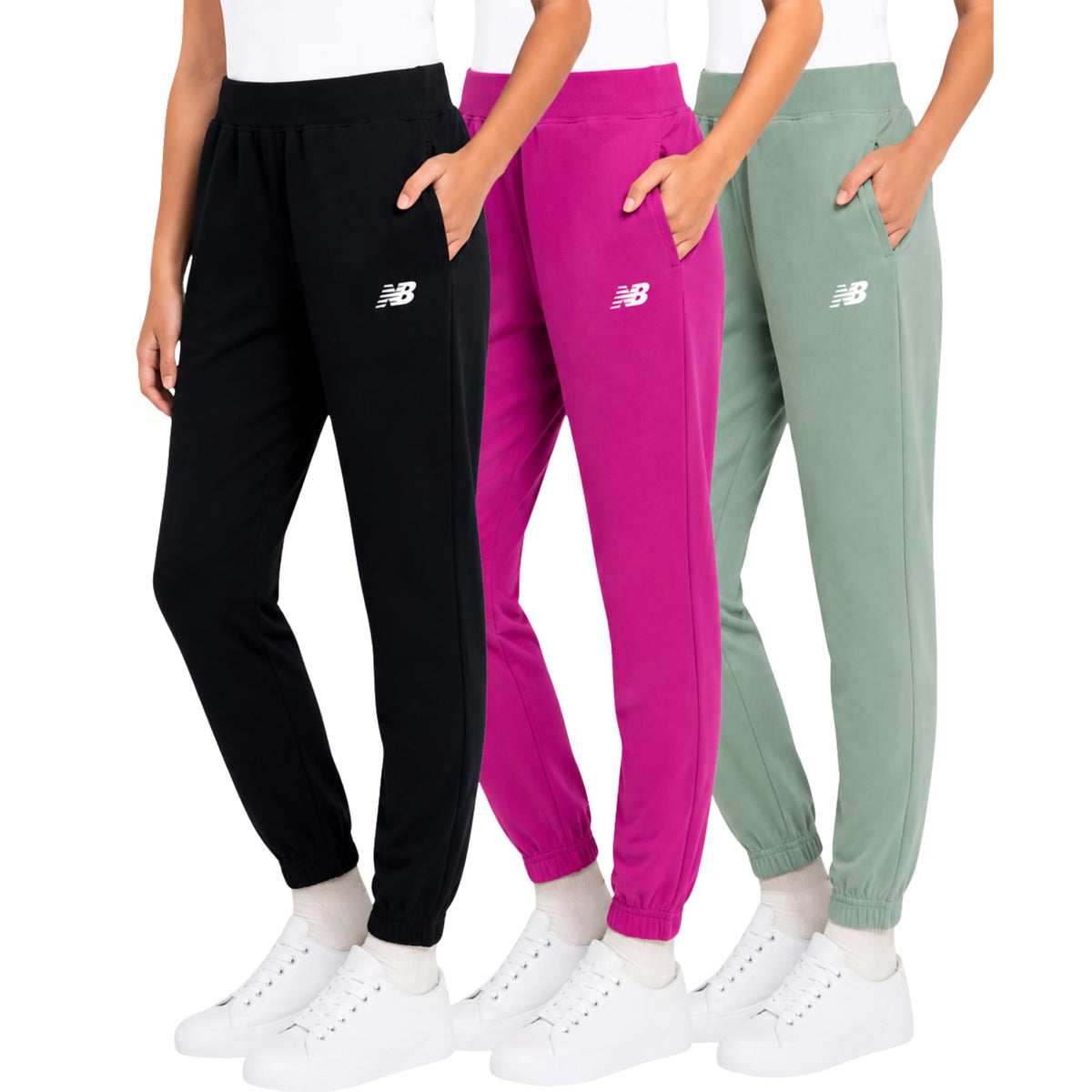 New Balance Girls Sweatpants 3-Pack, Soft Cotton Blend Fleece Joggers, 4-16