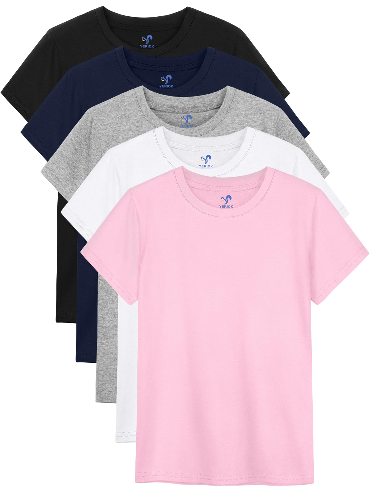 5 Pack Girls Shirts Short Sleeve T-Shirts Cotton Tshirts Tees Kids Clothes