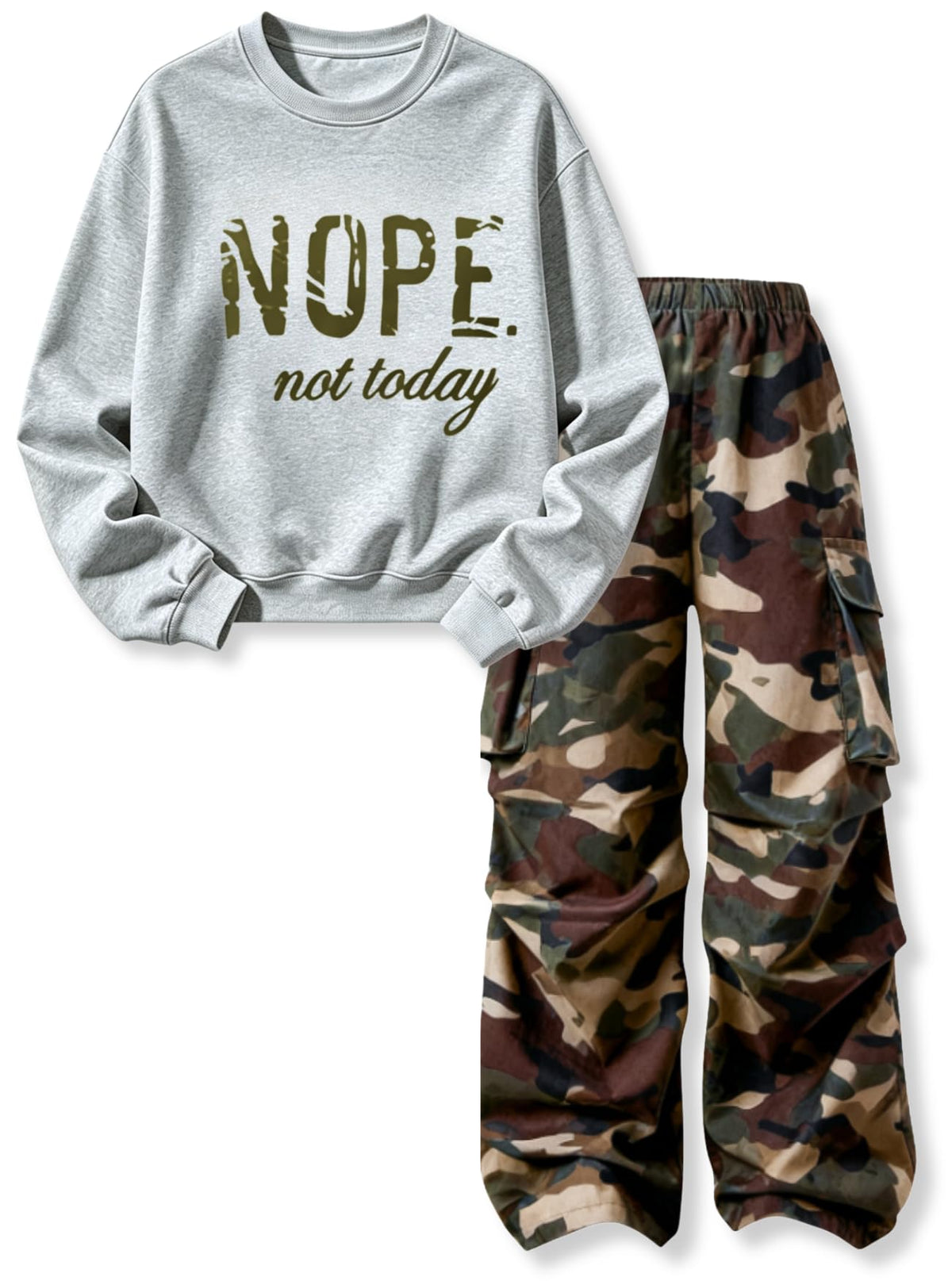 Teen Girls Clothes 2 Piece Outfits Letter Print Long Sleeve Tops and Cargo Pants Clothing Set