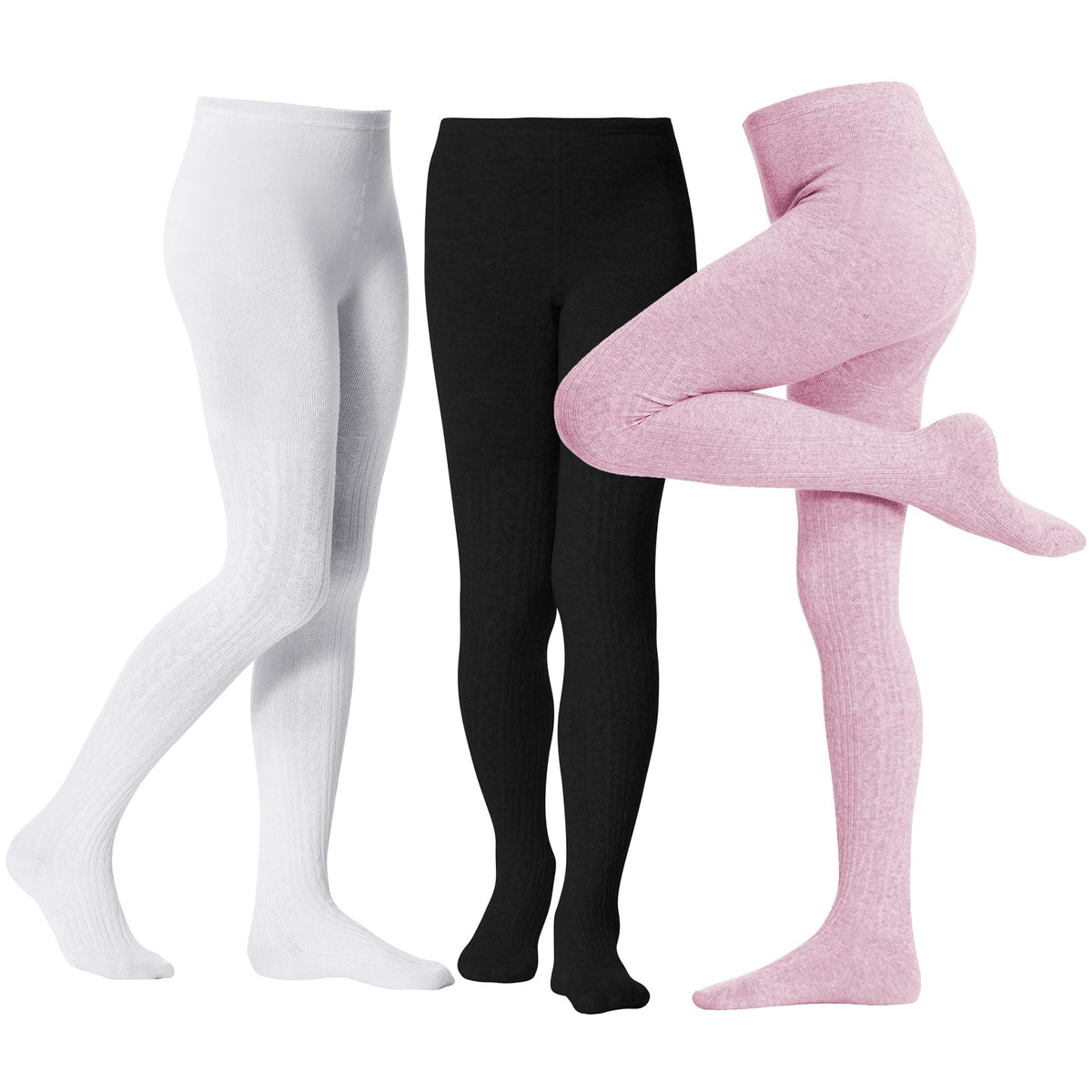 Zando 3Pack Girls Tights Kids Cable Knit Cotton Winter Warm Leggings 4-12T