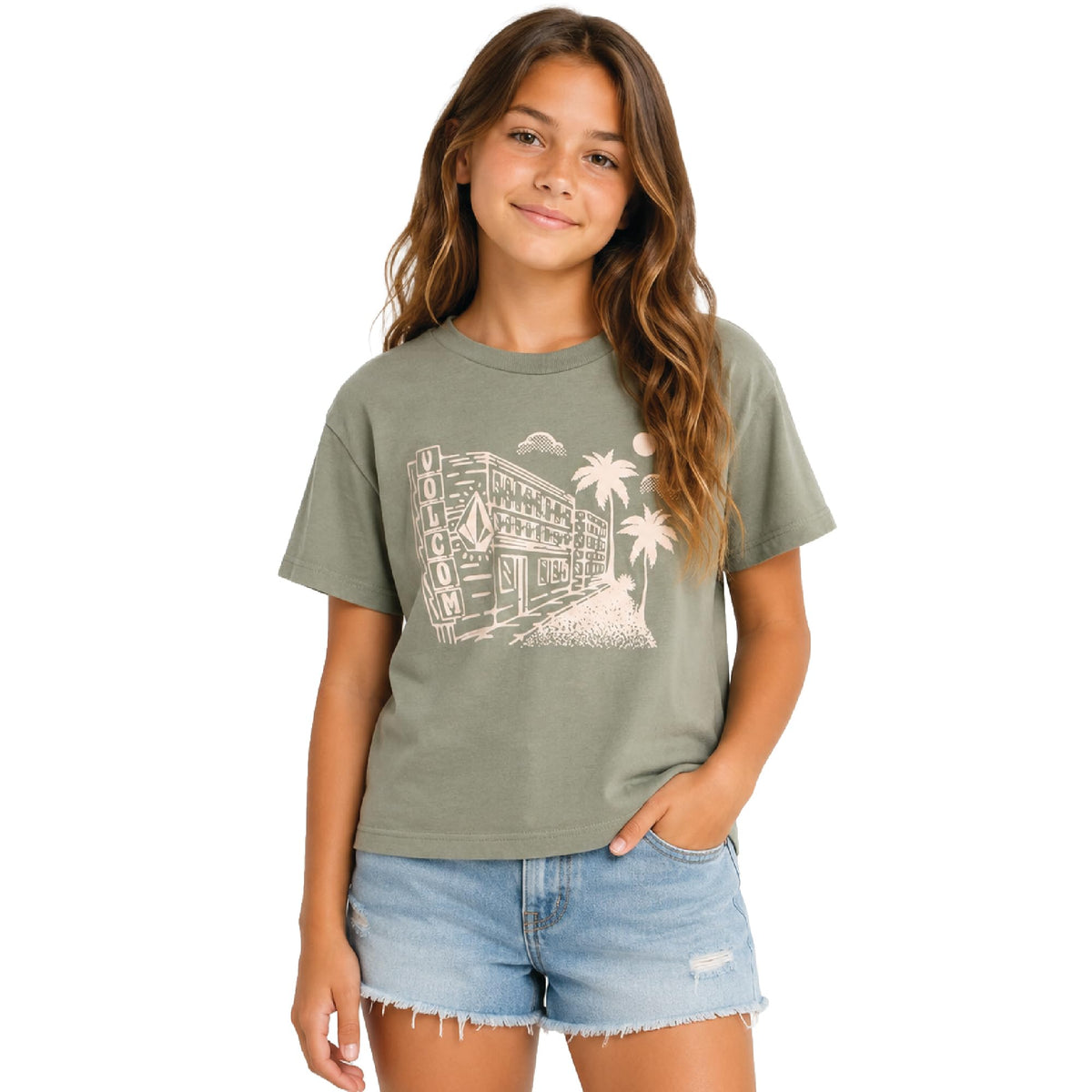 Volcom Girls Crewneck Graphic Tee, Short Sleeve Casual Top