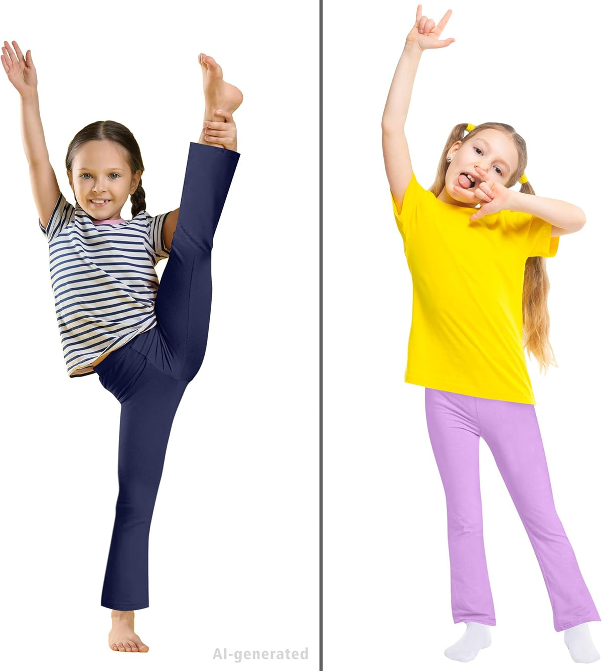 FEQO 4 Pack Girls Flare Leggings Pants Cotton Leggings Bell Bottoms 5-14Y