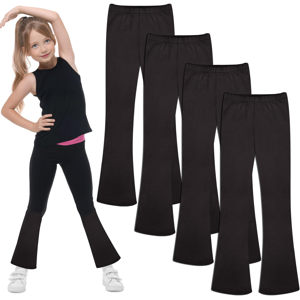 FEQO 4 Pack Girls Flare Leggings Pants Cotton Leggings Bell Bottoms 5-14Y