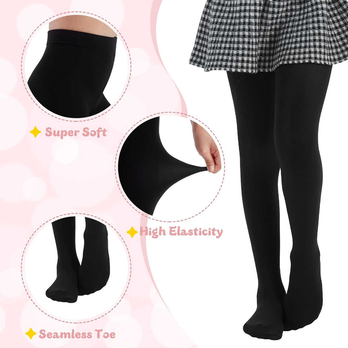 MANZI 3 Pairs Girls Opaque Footed Tights 80D Microfiber School Dress Tights for Kids