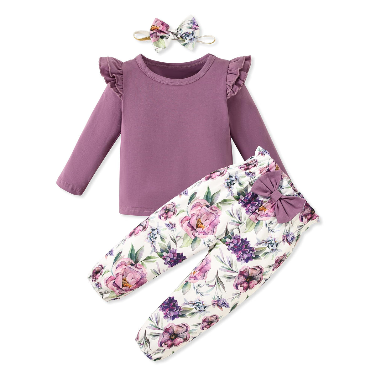 SANMIO Toddler Girl Clothes Cute Ruffle Sleeve Shirt Floral Pants Headband