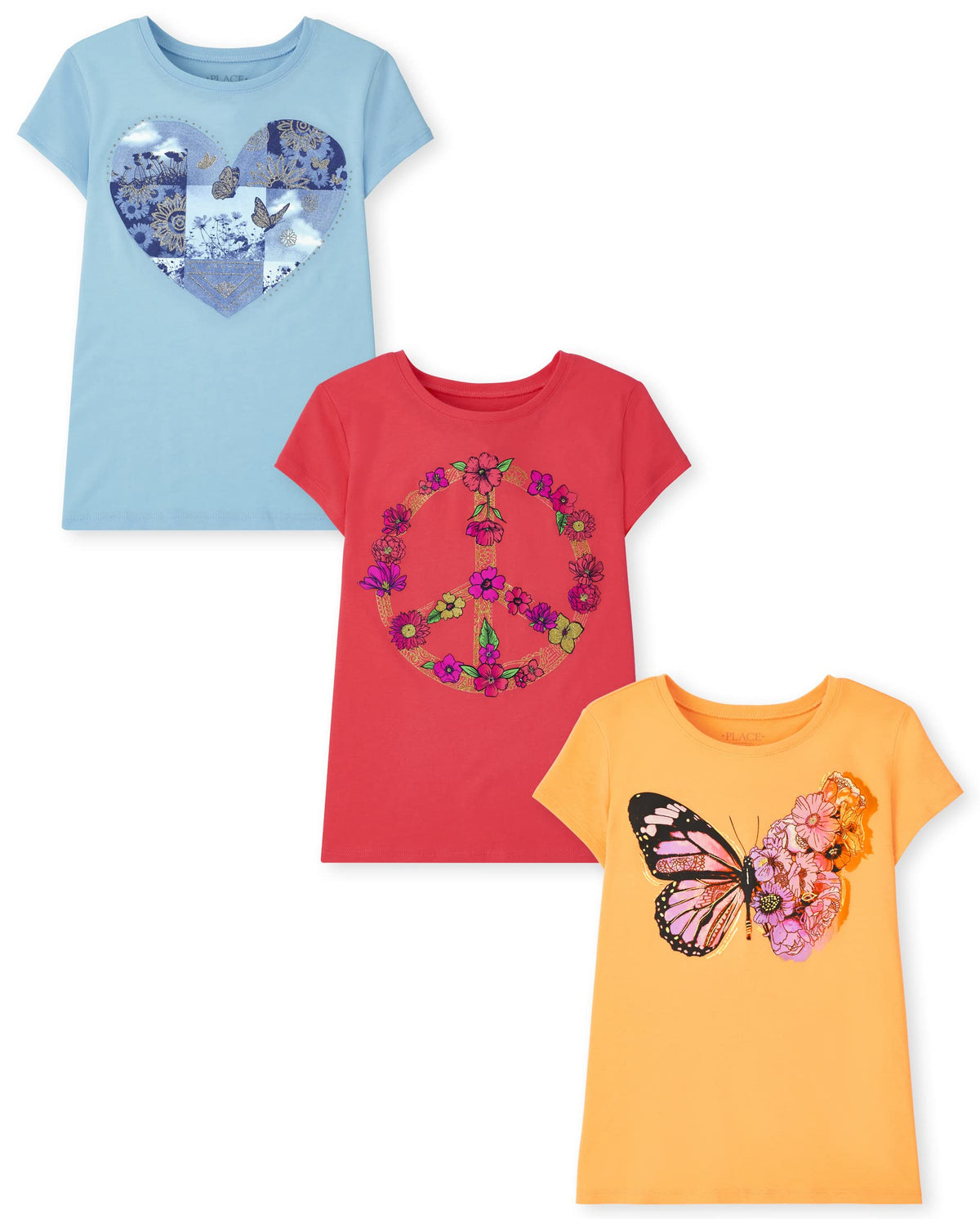 The Children's Place Girls' Unicorns,Butterfly Short Sleeve Graphic T-Shirts,3 Pack