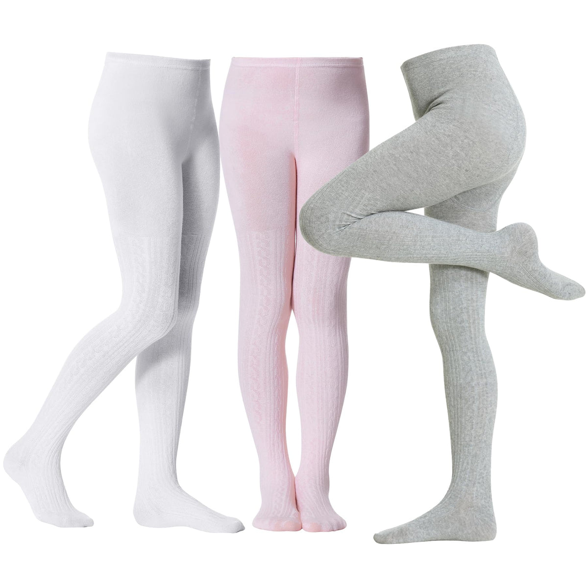 Zando 3Pack Girls Tights Kids Cable Knit Cotton Winter Warm Leggings 4-12T
