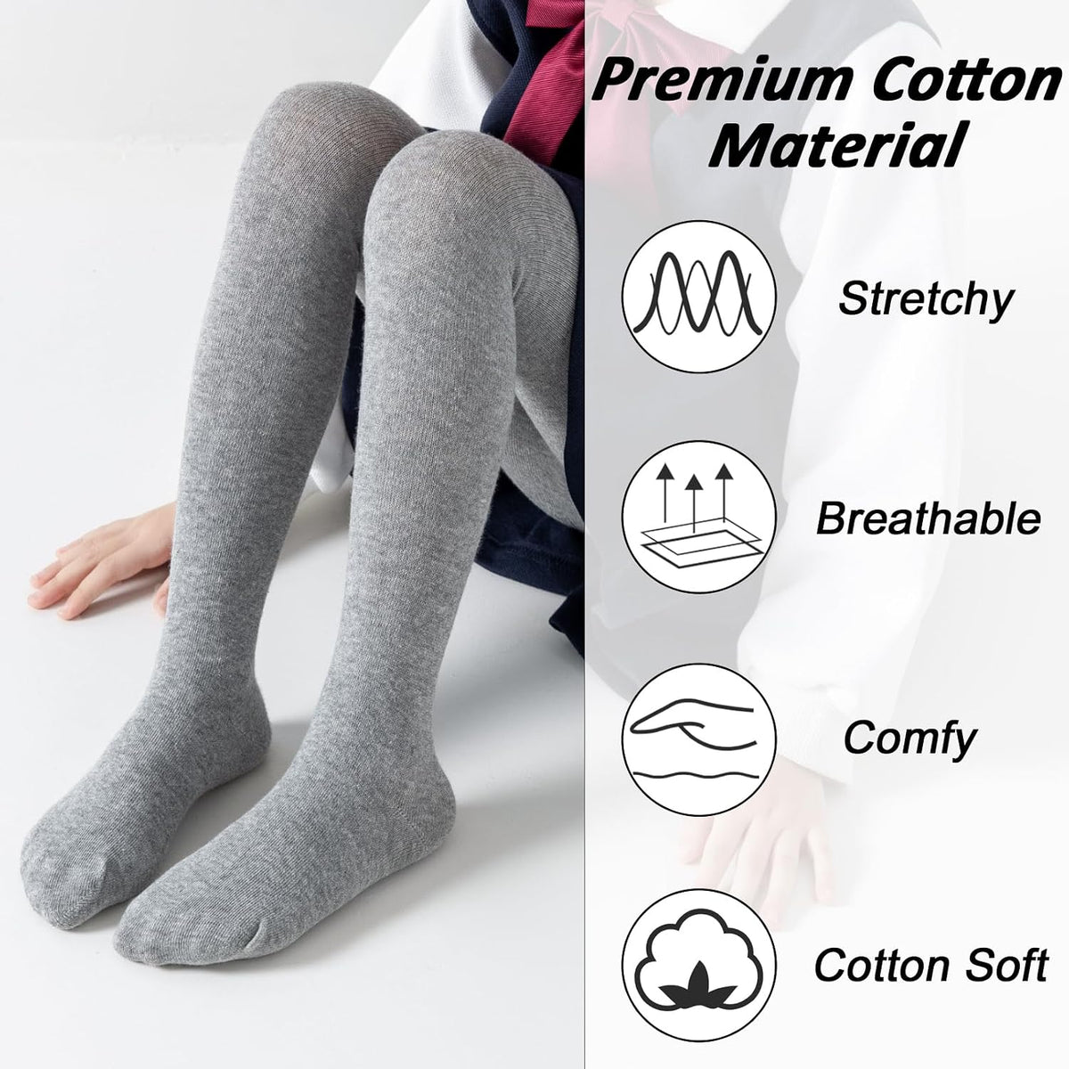 Girls Tights Cotton Seamless Toe School Uniform Stockings Ages 2-10