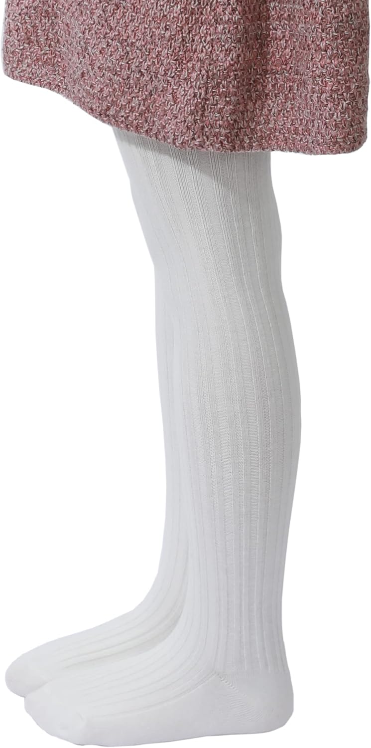 Paralinda Girls' Cotton Tights - Toddler Cable Knit Footed Tights